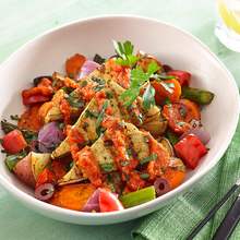 Potato, Asparagus and Grilled Tofu Piri Piri Sheet Pan