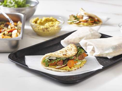 Roasted Vegetable Naan with Curry, Apple and Arugula