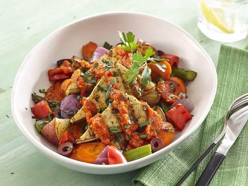 Potato, Asparagus and Grilled Tofu Piri Piri Sheet Pan